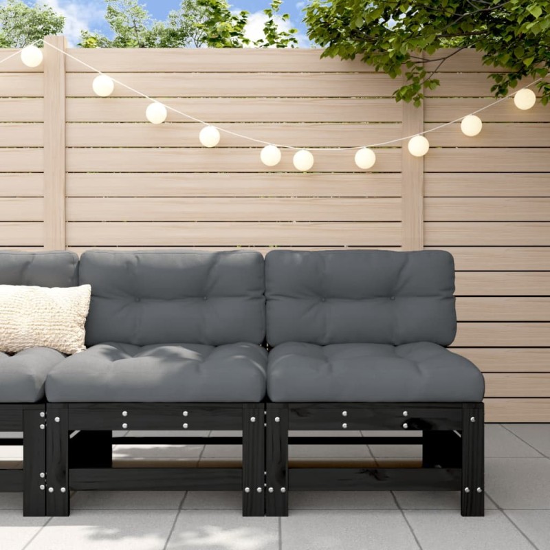 Canapés centraux de jardin 2 pcs noir bois de pin massif 