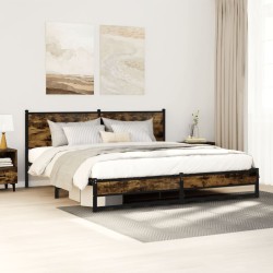 Cadre de lit en métal sans matelas chêne fumé 183x213 cm 