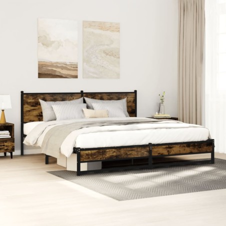 Cadre de lit en métal sans matelas chêne fumé 183x213 cm 