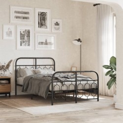 Cadre de lit métal sans matelas avec pied de lit noir 120x200cm 