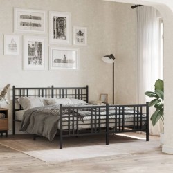 Cadre de lit métal sans matelas avec pied de lit noir 150x200cm 