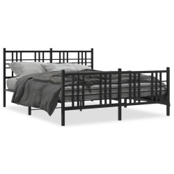 Cadre de lit métal sans matelas avec pied de lit noir 150x200cm 
