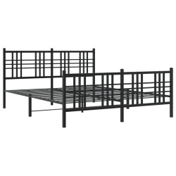 Cadre de lit métal sans matelas avec pied de lit noir 150x200cm 