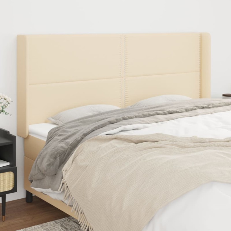 Tête de lit avec oreilles Crème 163x16x118/128 cm Tissu Tête de lit avec oreilles Crème 163x16x118/128 cm Tissu
