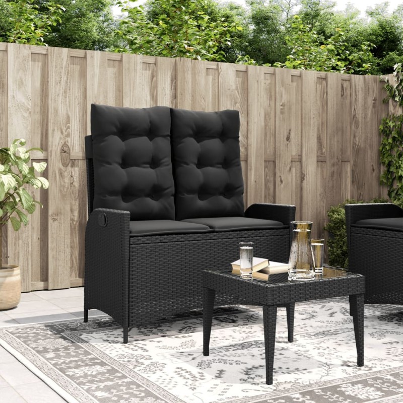 Banc inclinable de jardin avec coussins noir résine tressée 