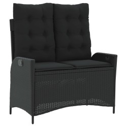 Banc inclinable de jardin avec coussins noir résine tressée 