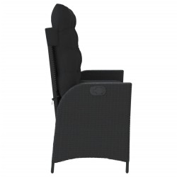 Banc inclinable de jardin avec coussins noir résine tressée 