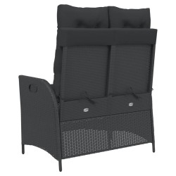 Banc inclinable de jardin avec coussins noir résine tressée 