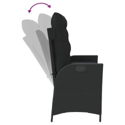 Banc inclinable de jardin avec coussins noir résine tressée 
