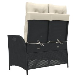 Banc inclinable de jardin avec coussins noir résine tressée 