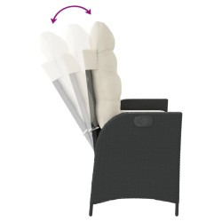 Banc inclinable de jardin avec coussins noir résine tressée 