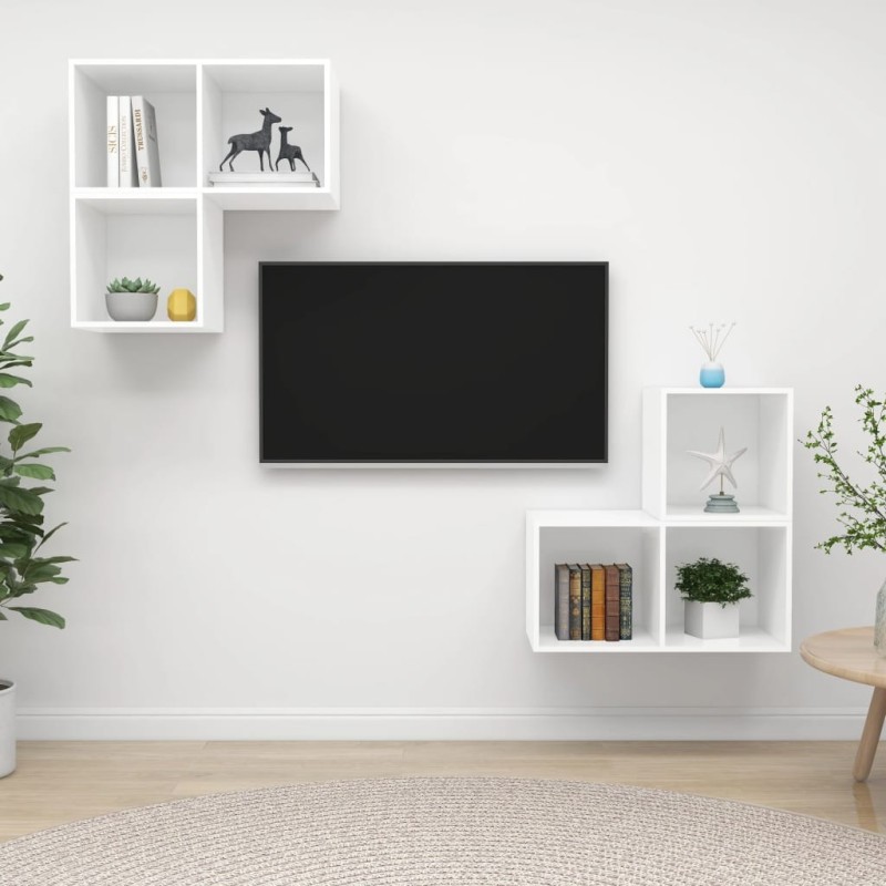 Ensemble de meuble TV 4 pcs Blanc Bois d'ingénierie Ensemble de meuble TV 4 pcs Blanc Bois d'ingénierie