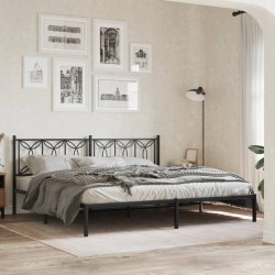 Cadre de lit métal sans matelas avec tête de lit noir 200x200cm 