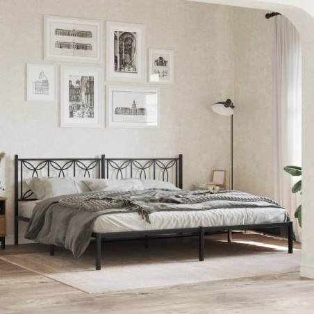 Cadre de lit métal sans matelas avec tête de lit noir 200x200cm 