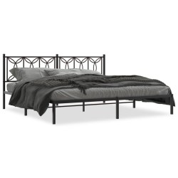 Cadre de lit métal sans matelas avec tête de lit noir 200x200cm 