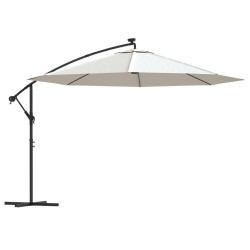 Parasol de jardin en porte-à-feux et lumières LED mât en métal 