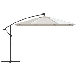 Parasol de jardin en porte-à-feux et lumières LED mât en métal 