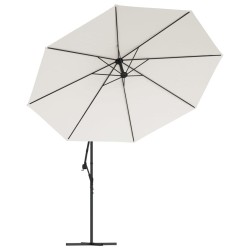 Parasol de jardin en porte-à-feux et lumières LED mât en métal 