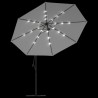 Parasol de jardin en porte-à-feux et lumières LED mât en métal 