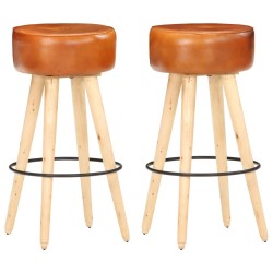 Tabourets de bar lot de 2 cuir véritable et bois de manguier 