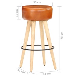Tabourets de bar lot de 2 cuir véritable et bois de manguier 