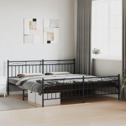 Cadre de lit métal sans matelas avec pied de lit noir 200x200cm 