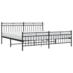 Cadre de lit métal sans matelas avec pied de lit noir 200x200cm 