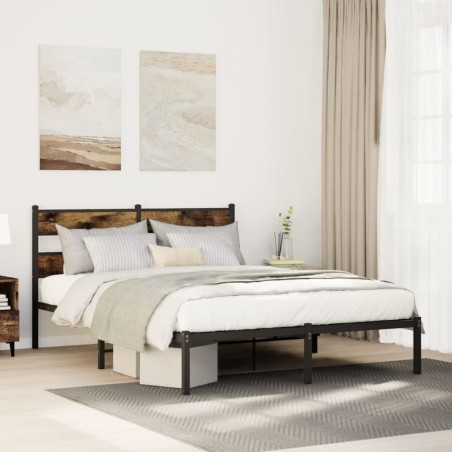Cadre de lit en métal sans matelas chêne fumé 150x200 cm 