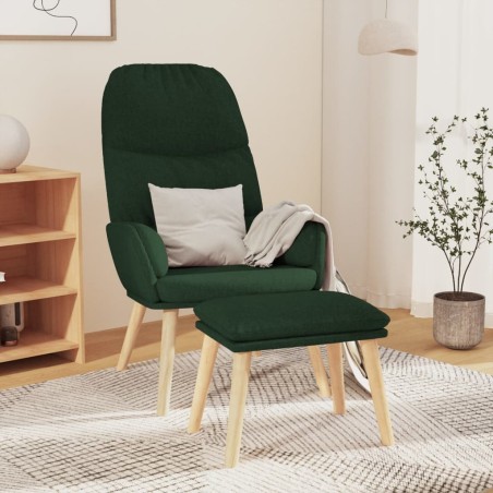 Chaise de relaxation avec tabouret Vert foncé Tissu 