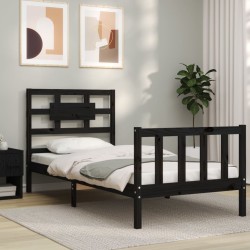 Cadre de lit sans matelas noir bois de pin massif 