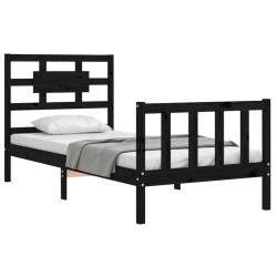 Cadre de lit sans matelas noir bois de pin massif 