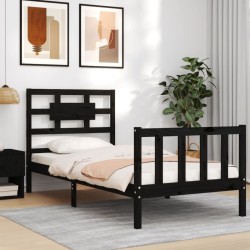 Cadre de lit sans matelas noir bois de pin massif 