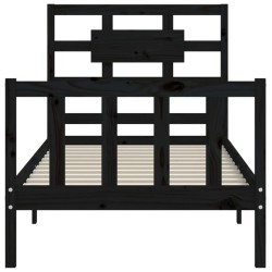 Cadre de lit sans matelas noir bois de pin massif 