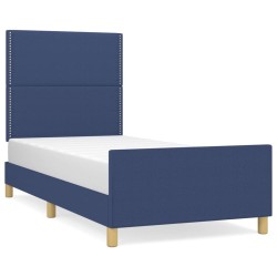 Cadre de lit sans matelas bleu 90x190 cm tissu 