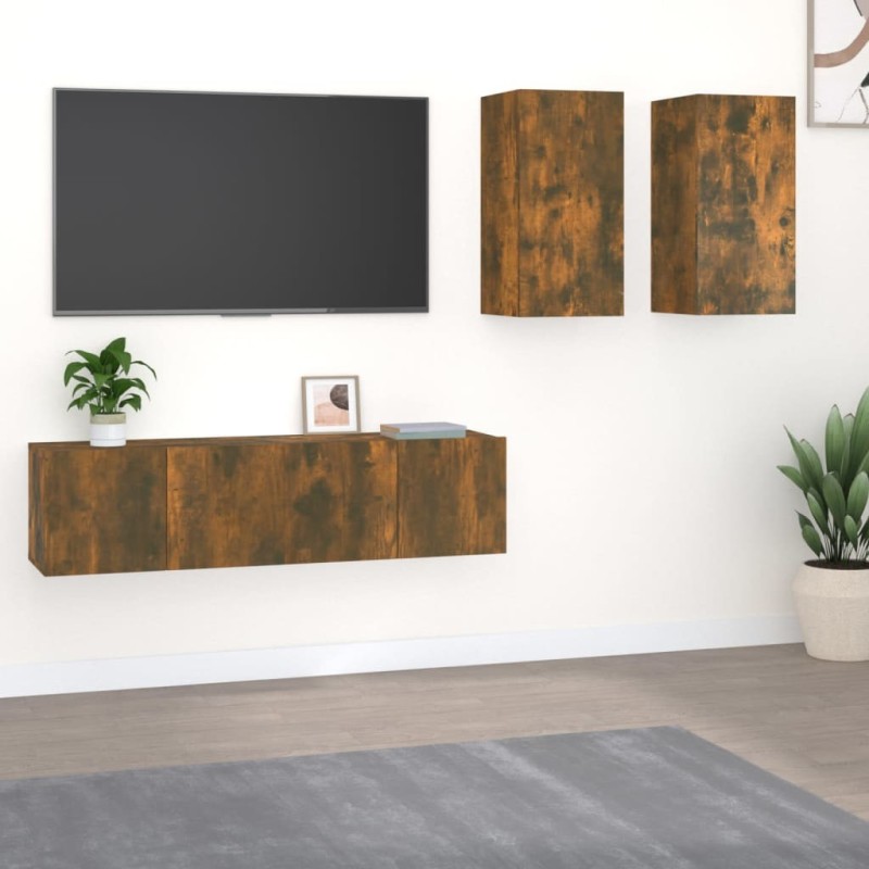 Ensemble de meubles TV 4 pcs Chêne fumé Bois d'ingénierie 