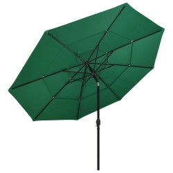 Parasol de jardin à 3 niveaux avec mât en aluminium vert 3,5 m 