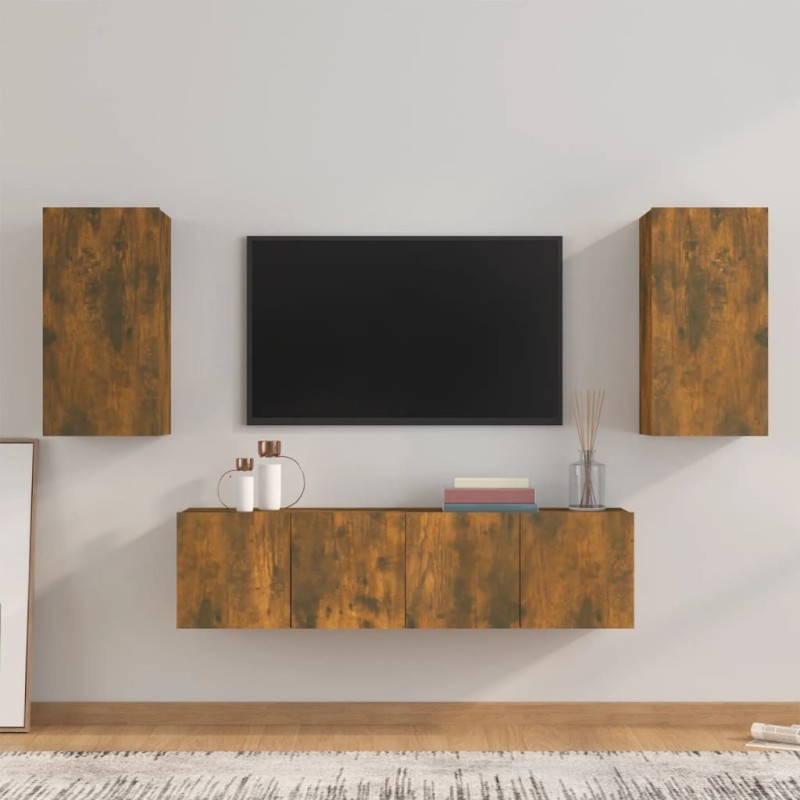 Ensemble de meubles TV 4 pcs Chêne fumé Bois d'ingénierie Ensemble de meubles TV 4 pcs Chêne fumé Bois d'ingénierie