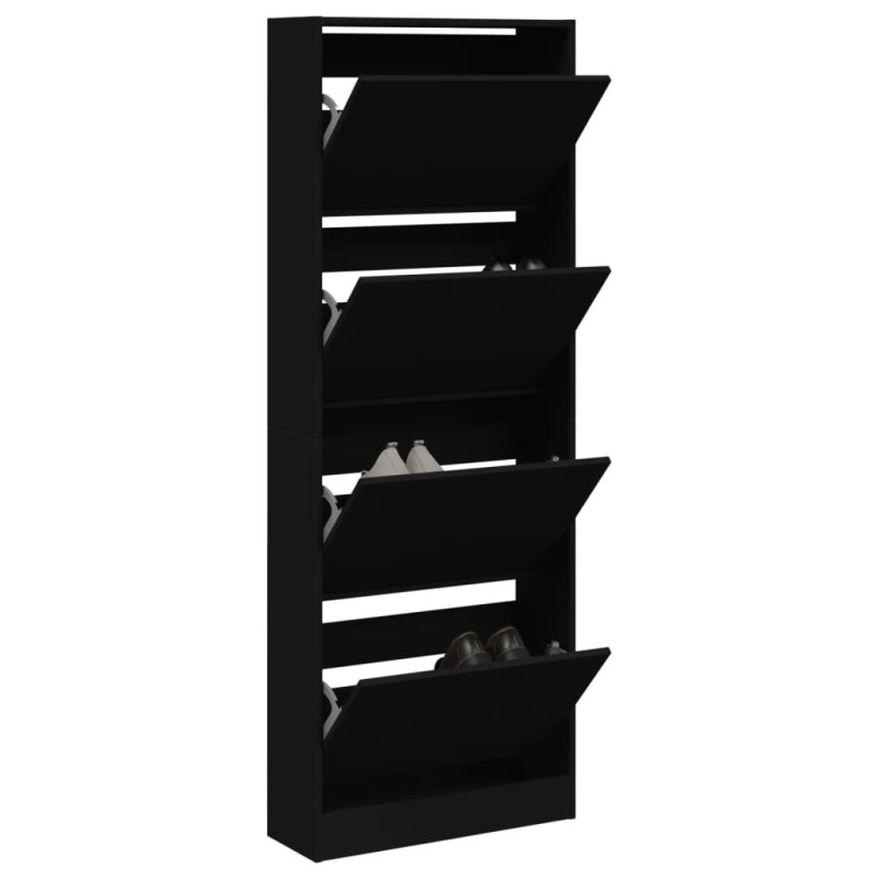 Armoire à chaussures noir 60x21x163,5 cm bois d'ingénierie 