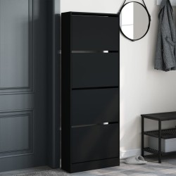 Armoire à chaussures noir 60x21x163,5 cm bois d'ingénierie 