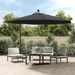 Parasol de jardin en porte-à-faux et lumières LED mât en métal 