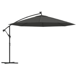 Parasol de jardin en porte-à-faux et lumières LED mât en métal 