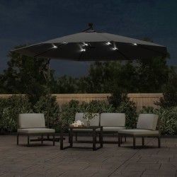 Parasol de jardin en porte-à-faux et lumières LED mât en métal 