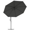 Parasol de jardin en porte-à-faux et lumières LED mât en métal 
