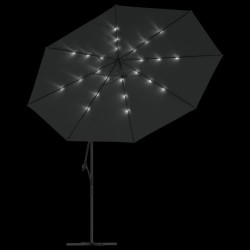 Parasol de jardin en porte-à-faux et lumières LED mât en métal 