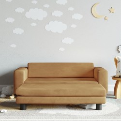 Canapé avec repose-pied pour enfants marron 100x50x30cm velours 