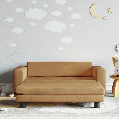 Canapé avec repose-pied pour enfants marron 100x50x30cm velours 