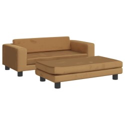 Canapé avec repose-pied pour enfants marron 100x50x30cm velours 