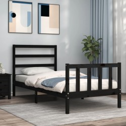 Cadre de lit sans matelas noir 100x200 cm bois massif de pin 