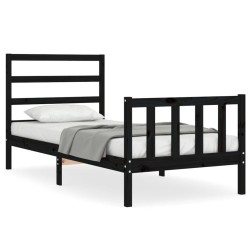 Cadre de lit sans matelas noir 100x200 cm bois massif de pin 