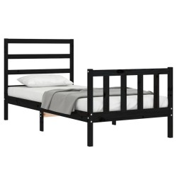 Cadre de lit sans matelas noir 100x200 cm bois massif de pin 